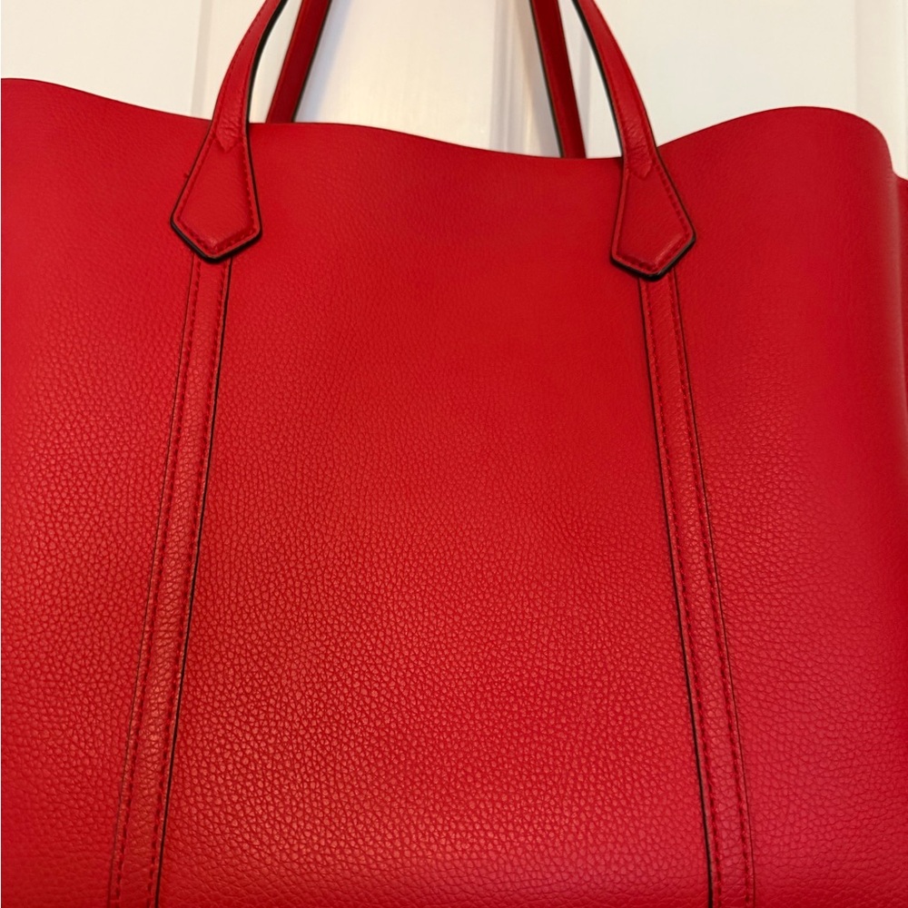 Tory Burch Red Leather Tote with Tan Accents - Picture 4 of 12